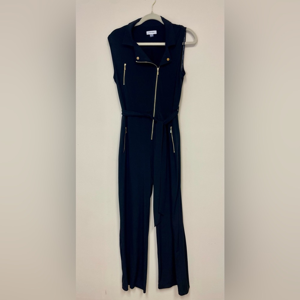 Calvin Klein Black Jumpsuit with Gold Zippers
